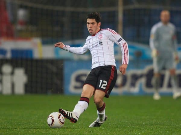 BUCHAREST, ROMANIA - Thursday, December 2, 2010: Liverpool's Dani Pacheco in action against FC Steaua Bucuresti during the UEFA Europa League Group K match at the Stadionul Steaua. (Pic by: David Rawcliffe/Propaganda)