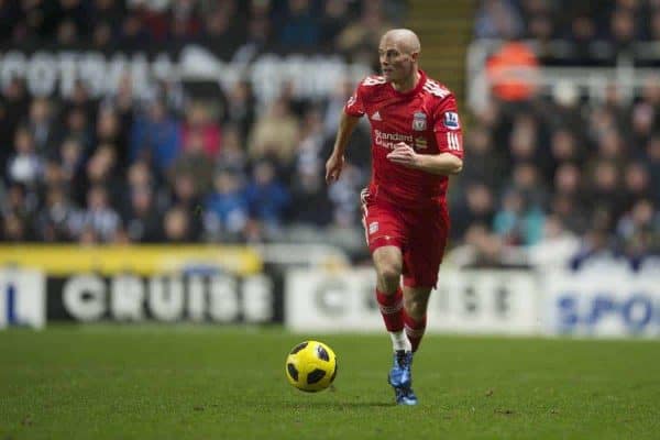 NEWCASTLE, ENGLAND - Saturday, December 11, 2010: Liverpool's Paul Konchesky in action against Newcastle United during the Premiership match at St James' Park. (Photo by: David Rawcliffe/Propaganda)