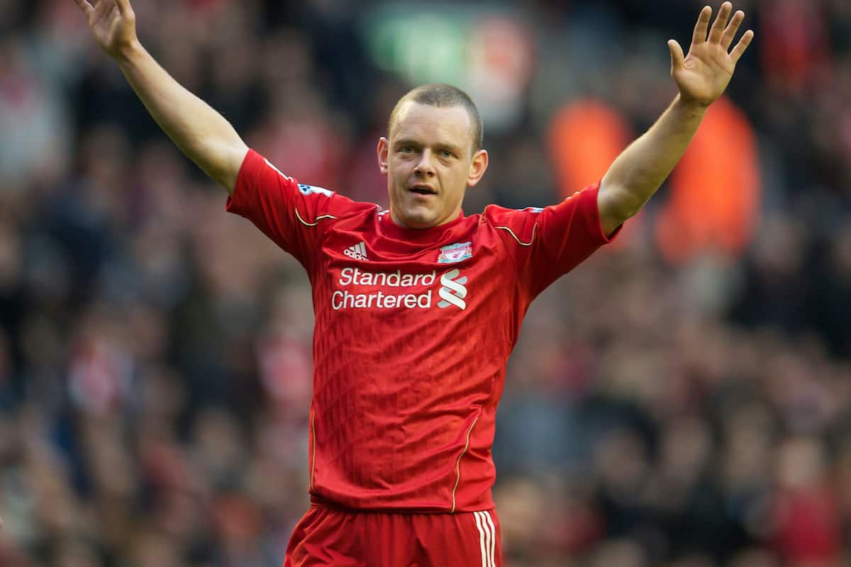 LIVERPOOL, ENGLAND - Sunday, January 16, 2011: Liverpool's Jay Spearing in action against Everton during the Premiership match at Anfield. (Photo by: David Rawcliffe/Propaganda)