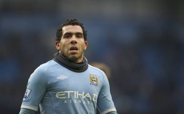 MANCHESTER, ENGLAND - Sunday, February 20, 2011: Manchester City's Carlos Tevez in action against Notts County during the FA Cup 4th Round Replay match at the City of Manchester Stadium. (Photo by David Rawcliffe/Propaganda)