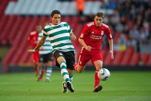 LIVERPOOL, ENGLAND - Wednesday, August 17, 2011: Sporting Clube de Portugal's Tiago Ilori in action against Liverpool during the first NextGen Series Group 2 match at Anfield. (Pic by David Rawcliffe/Propaganda)