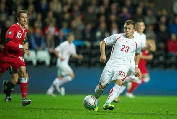 SWANSEA, WALES - Friday, October 7, 2011: Switzerland's Xherdan Shaqiri in action against Wales during the UEFA Euro 2012 Qualifying Group G match at the Liberty Stadium. (Pic by David Rawcliffe/Propaganda)