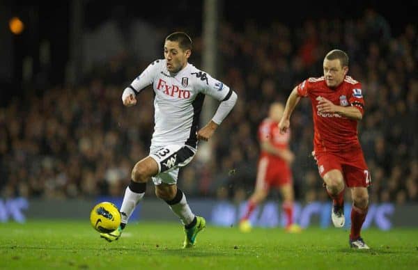 LONDON, ENGLAND - Monday, December 5, 2011: Fulham's Clint Dempsey in action against Liverpool during the Premiership match at Craven Cottage. (Pic by David Rawcliffe/Propaganda)