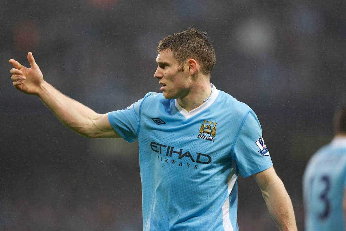 MANCHESTER, ENGLAND - Sunday, January 8, 2012: Manchester City's James Milner in action against Manchester United during the FA Cup 3rd Round match at the City of Manchester Stadium. (Pic by Vegard Grott/Propaganda)