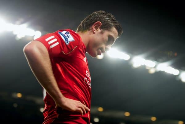 MANCHESTER, ENGLAND - Wednesday, January 11, 2012: Liverpool's Jordan Henderson in action against Manchester City during the Football League Cup Semi-Final 1st Leg at the City of Manchester Stadium. (Pic by David Rawcliffe/Propaganda)