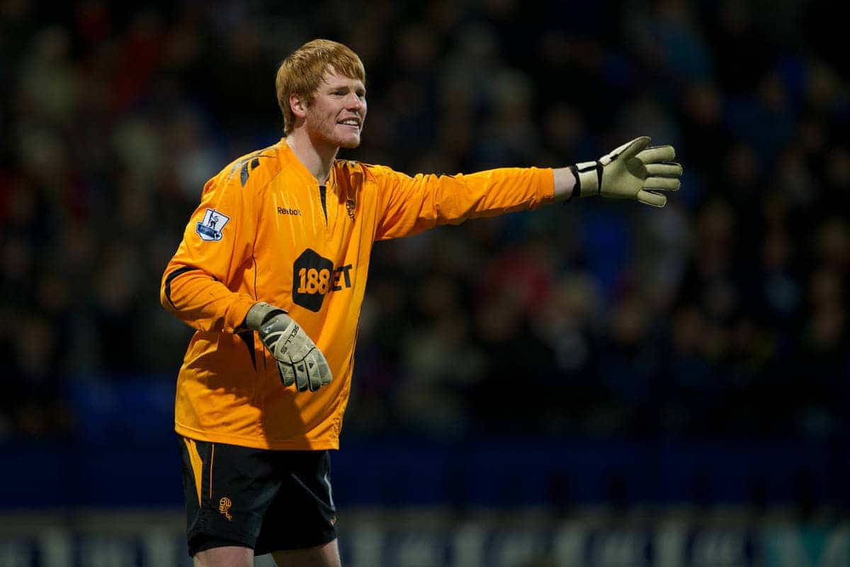 BOLTON, ENGLAND - Saturday, January 21, 2011: Bolton Wanderers' goalkeeper Adam Bogdan in action against Liverpool during the Premiership match at the Reebok Stadium. (Pic by David Rawcliffe/Propaganda)