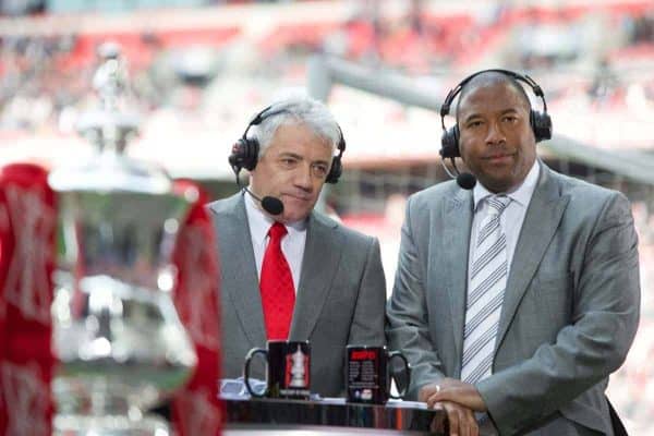 LONDON, ENGLAND - Saturday, April 14, 2012: Former Liverpool players Kevin Keegan and John Barnes, working for ESPN, before the FA Cup Semi-Final match between Liverpool and Everton at Wembley. (Pic by David Rawcliffe/Propaganda)