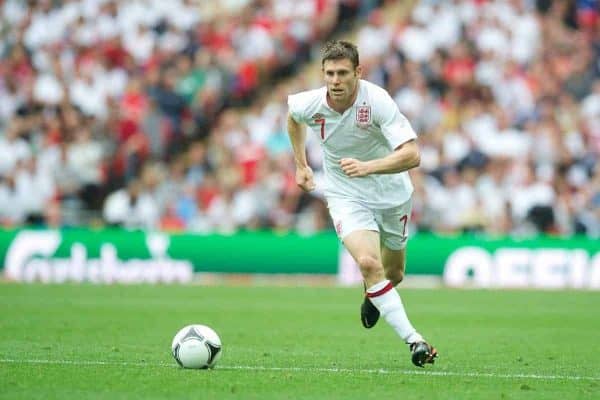 LONDON, ENGLAND - Saturday, June 2, 2012: England's James Milner in action against Belgium during the International Friendly match at Wembley. (Pic by David Rawcliffe/Propaganda)