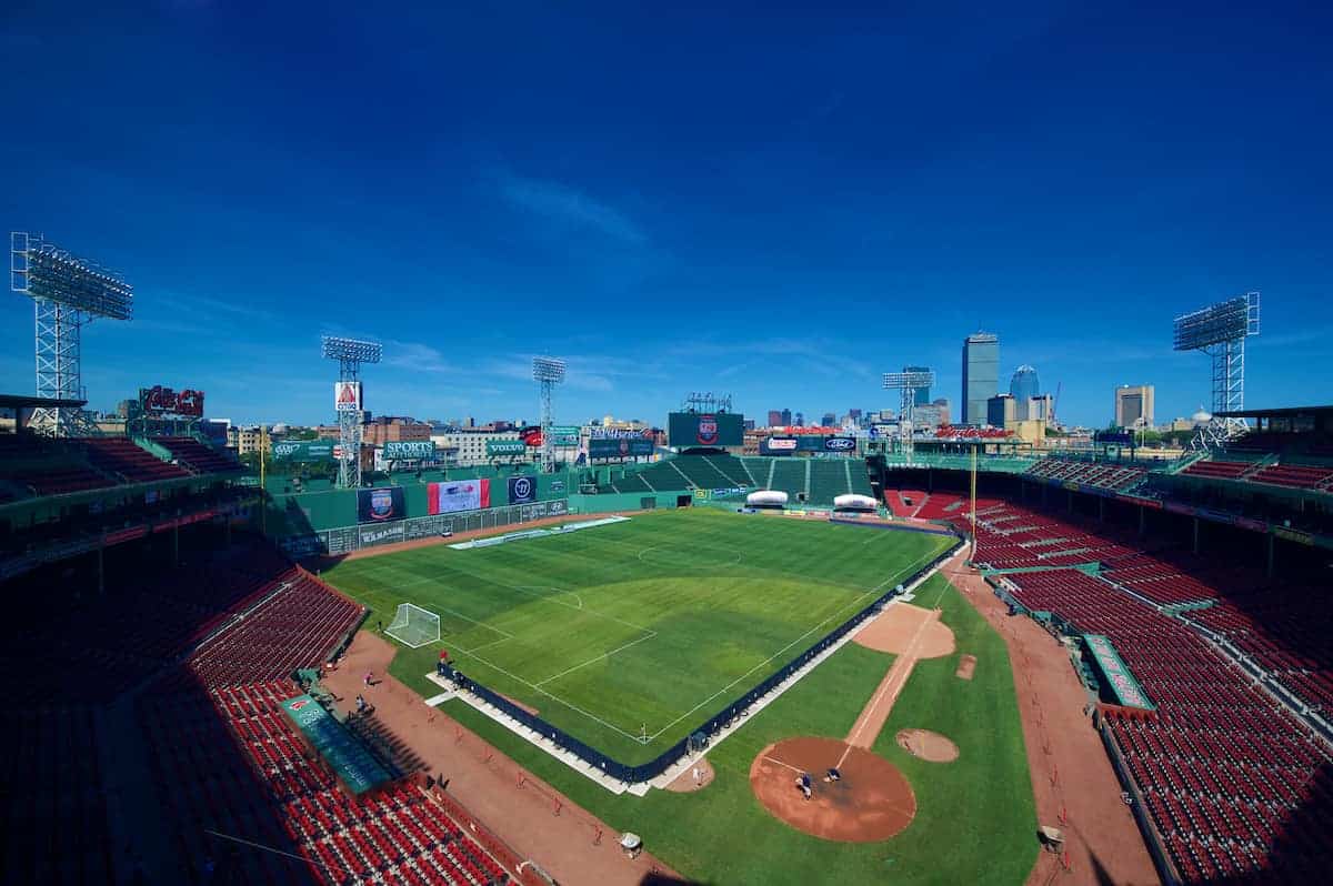 BOSTON, MA - Wednesday, July 25, 2012: A general view of Fenway Park, home of the Boston Red Sox, as a football (soccer) pitch is installed for Liverpool's second match of their North American tour against, AS Roma. (Pic by David Rawcliffe/Propaganda)