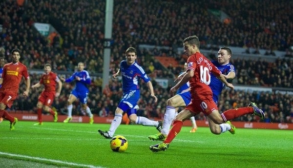 LIVERPOOL, ENGLAND - Wednesday, January 1, 2014: Liverpool's Philippe Coutinho Correia in action against Hull City during the Premiership match at Anfield. (Pic by David Rawcliffe/Propaganda)