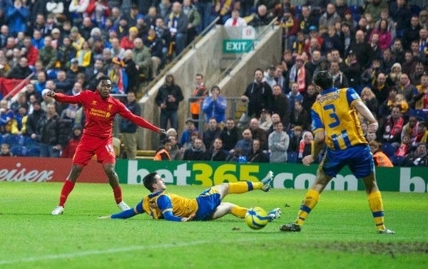 MANSFIELD, ENGLAND - Sunday, January 6, 2013: Liverpool's new signing Daniel Sturridge in action on his debut during the FA Cup 3rd Round match against Mansfield Town at Field Mill. (Pic by David Rawcliffe/Propaganda)