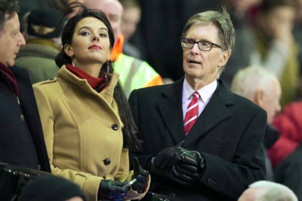 LIVERPOOL, ENGLAND - Saturday, January 18, 2014: Liverpool's owner John W. Henry and wife Linda Pizzuti before the Premiership match against Aston Villa at Anfield. (Pic by David Rawcliffe/Propaganda)