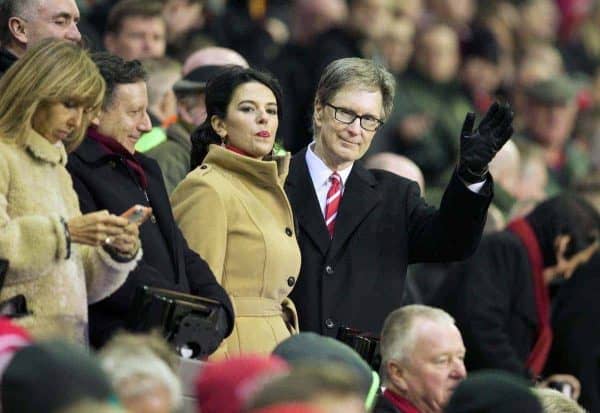 LIVERPOOL, ENGLAND - Saturday, January 18, 2014: Liverpool's owner John W. Henry and wife Linda Pizzuti before the Premiership match against Aston Villa at Anfield. (Pic by David Rawcliffe/Propaganda)