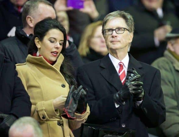 LIVERPOOL, ENGLAND - Saturday, January 18, 2014: Liverpool's owner John W. Henry and wife Linda Pizzuti before the Premiership match against Aston Villa at Anfield. (Pic by David Rawcliffe/Propaganda)