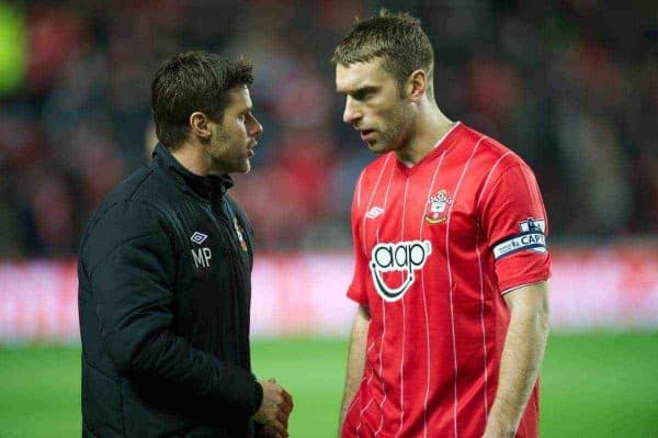 SOUTHAMPTON, ENGLAND - Monday, January 21, 2013: Southampton's manager Mauricio Pochettino with captain Rickie Lambert before the Premiership match against Everton at St. Mary's Stadium. (Pic by David Rawcliffe/Propaganda)