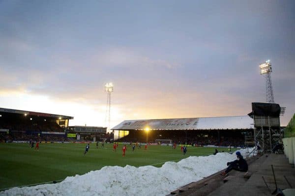 OLDHAM, ENGLAND - Sunday, January 27, 2013: The sun sets as Liverpool take on Oldham Athletic during the FA Cup 4th Round match at Boundary Park. (Pic by David Rawcliffe/Propaganda)