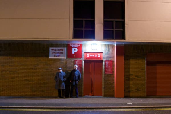 LIVERPOOL, ENGLAND - Tuesday, January 28, 2014: Supporters outside Anfield before the 222nd Merseyside Derby Premiership match between Liverpool and Everton at Anfield. (Pic by David Rawcliffe/Propaganda)