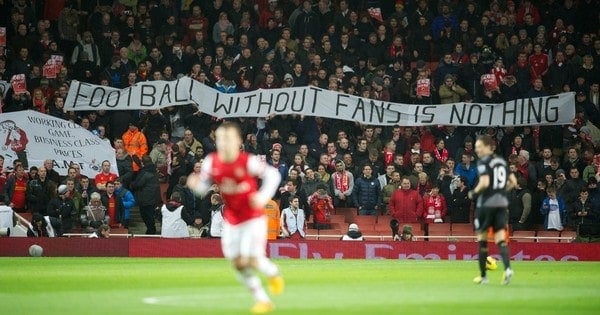 LONDON, ENGLAND - Wednesday, January 30, 2013: Liverpool supporters protest against high ticket prices during the Premiership match against Arsenal at the Emirates Stadium. 'Football Without Fans Is Nothing' (Pic by David Rawcliffe/Propaganda)
