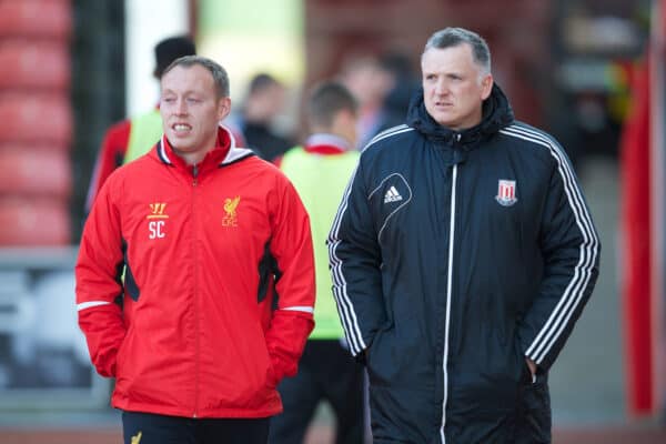 STOKE-ON-TRENT, ENGLAND - Wednesday, May 1, 2013: Liverpool's Academy coach Steve Cooper during the Premier League Academy match against Stoke City at the Britannia Stadium. (Pic by David Rawcliffe/Propaganda)