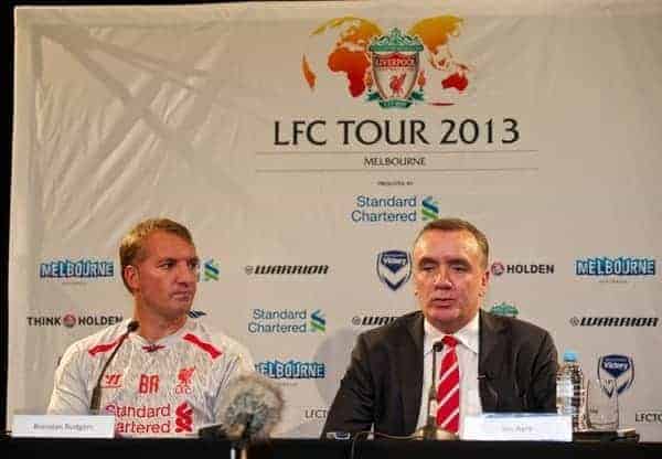 MELBOURNE, AUSTRALIA - Monday, July 22, 2013: Liverpool's manager Brendan Rodgers and Managing Director Ian Ayre during a press conference at the Grant Hyatt Hotel ahead of their preseason friendly against Melbourne Victory. (Pic by David Rawcliffe/Propaganda)