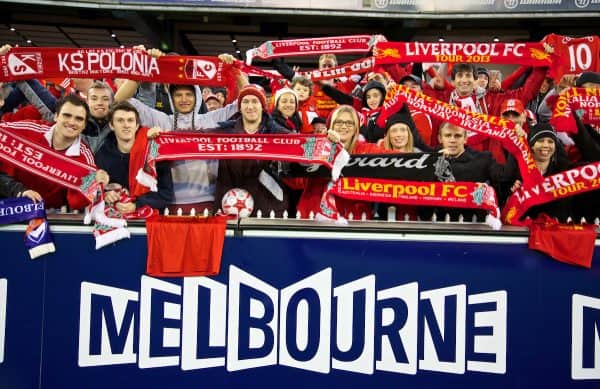 MELBOURNE, AUSTRALIA - Tuesday, July 23, 2013: Liverpool supporters during a training session at the Melbourne Cricket Ground ahead of their preseason friendly against Melbourne Victory. (Pic by David Rawcliffe/Propaganda)