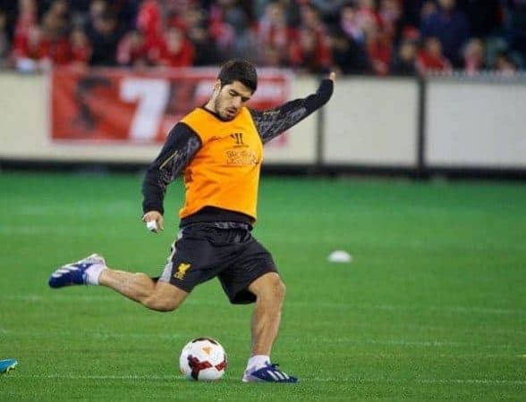 MELBOURNE, AUSTRALIA - Tuesday, July 23, 2013: Liverpool's Luis Suarez during a training session at the Melbourne Cricket Ground ahead of their preseason friendly against Melbourne Victory. (Pic by David Rawcliffe/Propaganda)