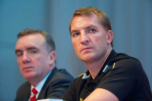 BANGKOK, THAILAND - Friday, July 26, 2013: Liverpool's manager Brendan Rodgers during a press conference at the Plaza Athenee Hotel ahead of their preseason friendly match against Thailand. (Pic by David Rawcliffe/Propaganda)