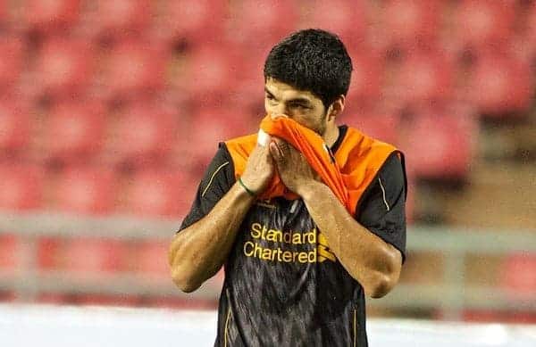 BANGKOK, THAILAND - Saturday, July 27, 2013: Liverpool's Luis Suarez during a training session at the Rajamangala National Stadium ahead of their preseason friendly match against Thailand. (Pic by David Rawcliffe/Propaganda)