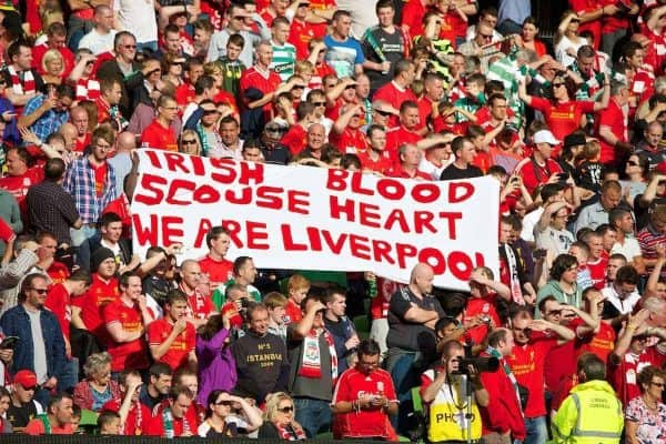 DUBLIN, REPUBLIC OF IRELAND - Saturday, August 10, 2013: Liverpool fans' banner 'Irish Blood Scouse Heart' during a preseason friendly match against Glasgow Celtic at the Aviva Stadium. (Pic by David Rawcliffe/Propaganda)