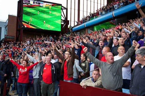 LIVERPOOL, ENGLAND - Saturday, August 24, 2013: Liverpool supporters during the Premiership match against Aston Villa at Villa Park. (Pic by David Rawcliffe/Propaganda)