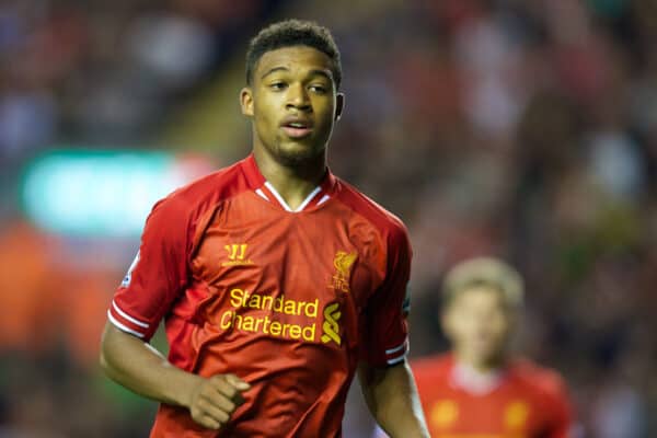 LIVERPOOL, ENGLAND - Tuesday, August 27, 2013: Liverpool's Jordon Ibe in action against Notts County during the Football League Cup 2nd Round match at Anfield. (Pic by David Rawcliffe/Propaganda)