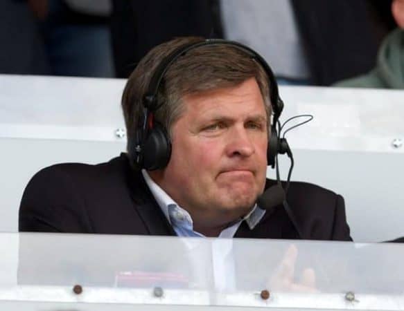 LIVERPOOL, ENGLAND - Saturday, September 21, 2013: Former Liverpool player Jan Molby working for the media during the Premiership match between Liverpool and Southampton at Anfield. (Pic by David Rawcliffe/Propaganda)