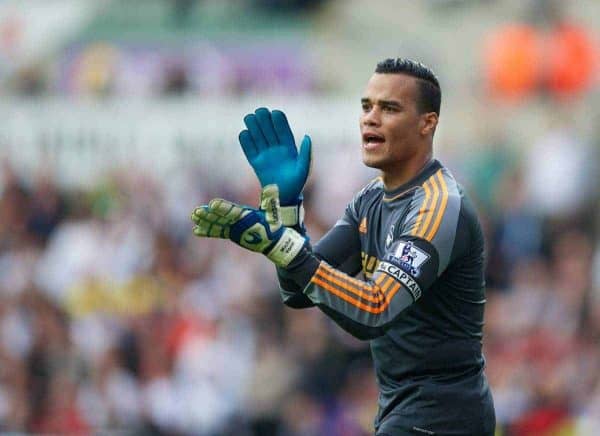 SWANSEA, WALES - Saturday, September 28, 2013: Swansea City's goalkeeper Michael Vorm in action against Arsenal during the Premiership match at the Liberty Stadium. (Pic by David Rawcliffe/Propaganda)