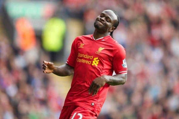 LIVERPOOL, ENGLAND - Saturday, October 5, 2013: Liverpool's Victor Moses in action against Crystal Palace during the Premiership match at Anfield. (Pic by David Rawcliffe/Propaganda)