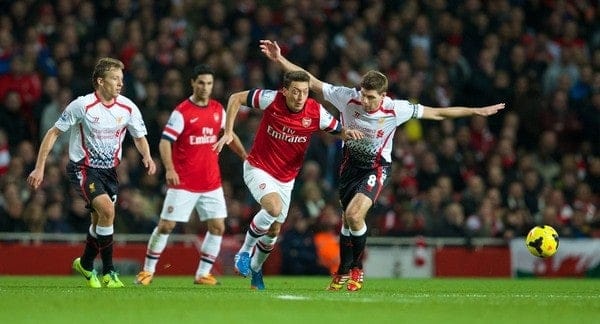 LONDON, ENGLAND - Saturday, November 2, 2013: Arsenal's Mesut Ozil in action against Liverpool during the Premiership match at the Emirates Stadium. (Pic by David Rawcliffe/Propaganda)