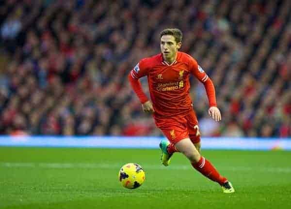 LIVERPOOL, ENGLAND - Saturday, December 7, 2013: Liverpool's Joe Allen in action against West Ham United during the Premiership match at Anfield. (Pic by David Rawcliffe/Propaganda)