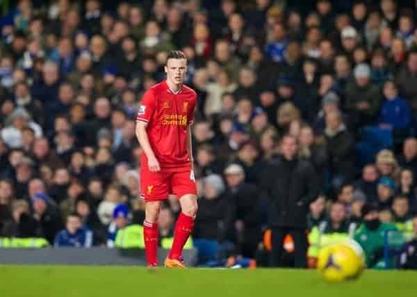 LONDON, ENGLAND - Sunday, December 29, 2013: Liverpool's Brad Smith in action against Chelsea during the Premiership match at Stamford Bridge. (Pic by David Rawcliffe/Propaganda)