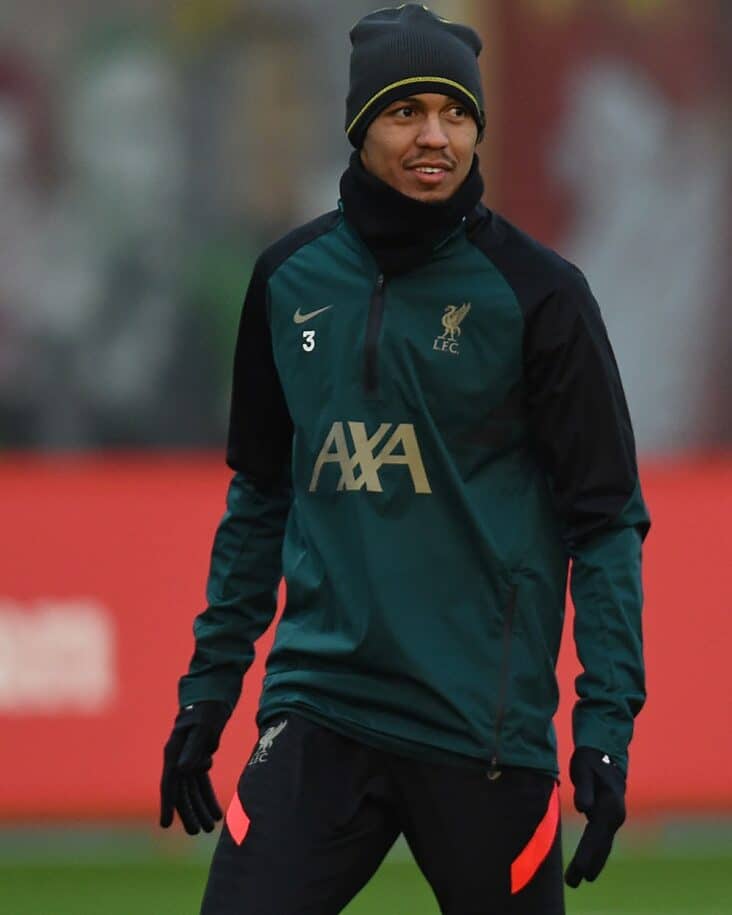 Fabinho of Liverpool in action during a training session at AXA Training Centre on January 18, 2022 in Kirkby, England. (Photo by John Powell/Liverpool FC via Getty Images)