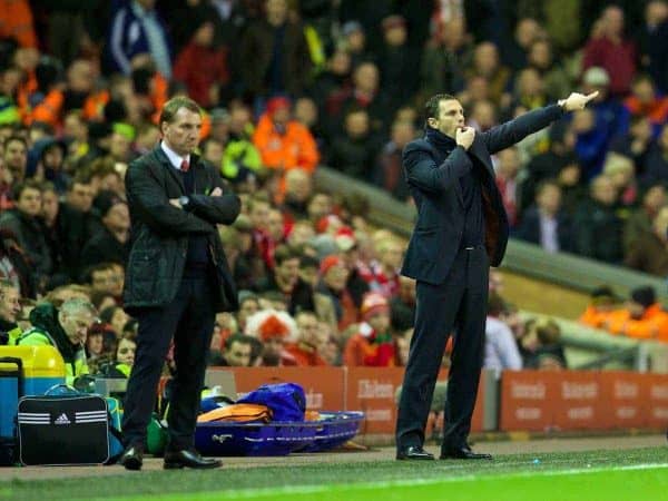 LIVERPOOL, ENGLAND - Wednesday, March 26, 2014: Sunderland's manager Gus Poyet during the Premiership match against Liverpool at Anfield. (Pic by David Rawcliffe/Propaganda)