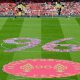 LIVERPOOL, ENGLAND - Tuesday, April 15, 2014: A 96 written in scarves before the 25th Anniversary Hillsborough Service at Anfield. (Pic by David Rawcliffe/Propaganda)