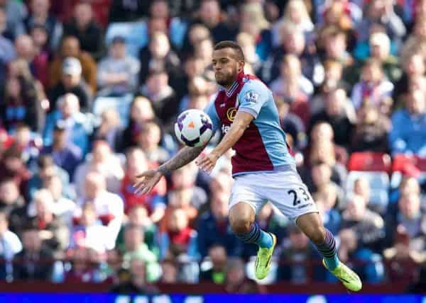 BIRMINGHAM, ENGLAND - Saturday, April 19, 2014: Aston Villa's Ryan Bertrand in action against Southampton during the Premiership match at Villa Park. (Pic by David Rawcliffe/Propaganda)