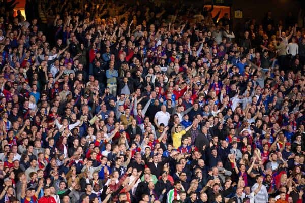 LONDON, ENGLAND - Monday, May 5, 2014: Crystal Palace supporters during the Premiership match against Liverpool at Selhurst Park. (Pic by David Rawcliffe/Propaganda)