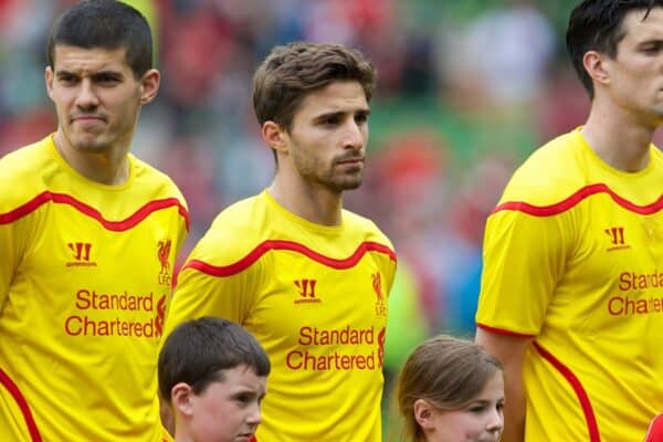 DUBLIN, REPUBLIC OF IRELAND - Wednesday, May 14, 2014: Liverpool's Fabio Borini lines-up before a postseason friendly match against Shamrock Rovers at Lansdowne Road. (Pic by David Rawcliffe/Propaganda)