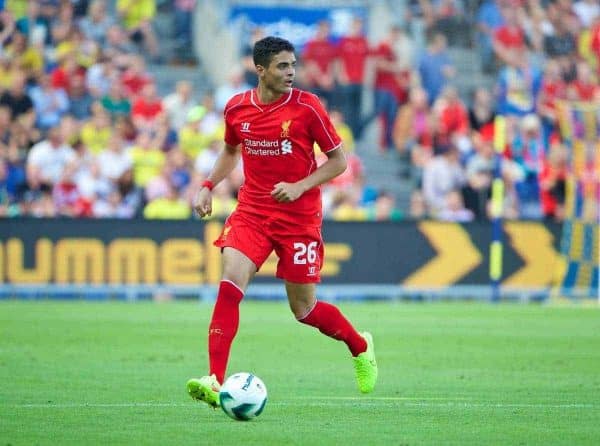 COPENHAGEN, DENMARK - Wednesday, July 16, 2014: Liverpool's Tiago Ilori in action against Brondby IF during a preseason friendly match at Brøndby Stadion. (Pic by David Rawcliffe/Propaganda)