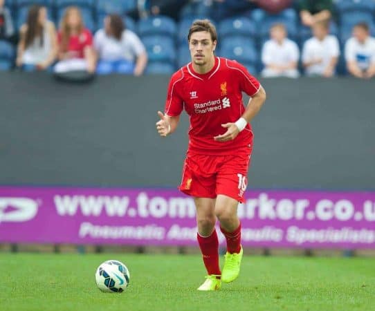 PRESTON, ENGLAND - Saturday, July 19, 2014: Liverpool's Sebastian Coates in action against Preston North End during a preseason friendly match at Deepdale Stadium. (Pic by David Rawcliffe/Propaganda)