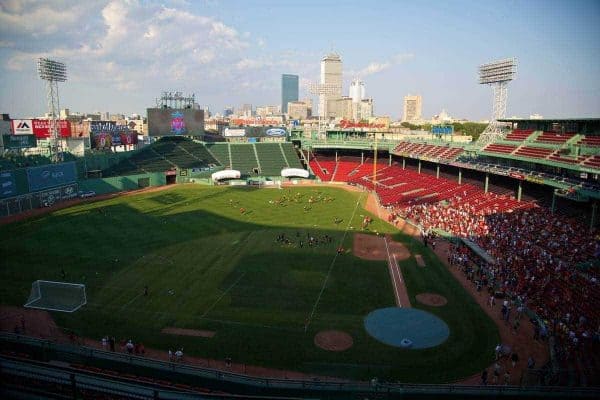 BOSTON, USA - Tuesday, July 22, 2014: Liverpool players during a training session at Fenway Park in Boston on two one of the club's USA Tour. (Pic by David Rawcliffe/Propaganda)