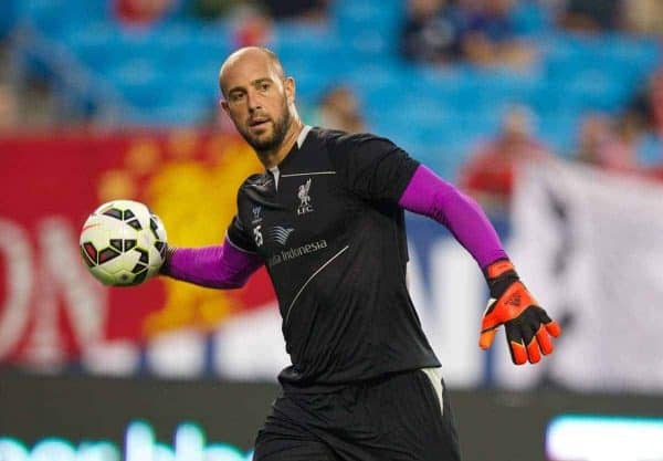 CHARLOTTE, USA - Friday, August 1, 2014: Liverpool's goalkeeper Jose Reina during a training session at the Bank of America Stadium on day twelve of the club's USA Tour. (Pic by David Rawcliffe/Propaganda)