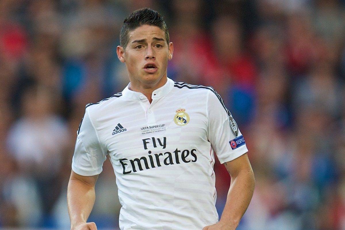 CARDIFF, WALES - Tuesday, August 12, 2014: Real Madrid's James Rodriguez in action against Sevilla during the UEFA Super Cup at the Cardiff City Stadium. (Pic by David Rawcliffe/Propaganda)