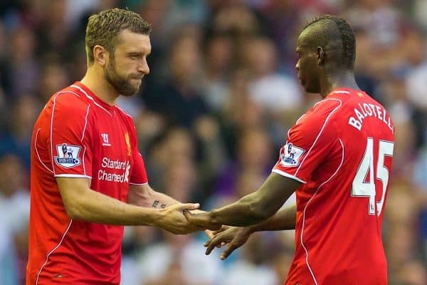 LIVERPOOL, ENGLAND - Saturday, September 13, 2014: Liverpool's Mario Balotelli is substituted for Rickie Lambert against Aston Villa during the Premier League match at Anfield. (Pic by David Rawcliffe/Propaganda)