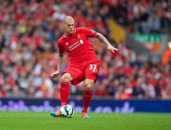 LIVERPOOL, ENGLAND - Saturday, September 27, 2014: Liverpool's Martin Skrtel in action against Everton during the Premier League match at Anfield. (Pic by David Rawcliffe/Propaganda)